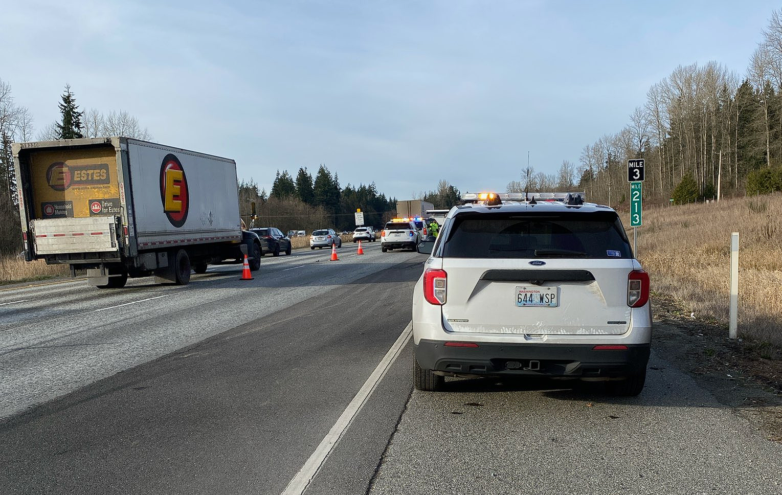 WSP troopers on scene at a fatality crash on I-5 (January 20, 2025).