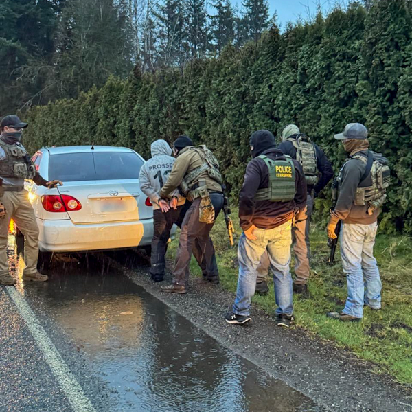 US Customs & Border Protection Blaine Sector agents assist US Immigration and Customs Enforcement agents with an interdiction near Lynden (February 25, 2025). Source: CBP