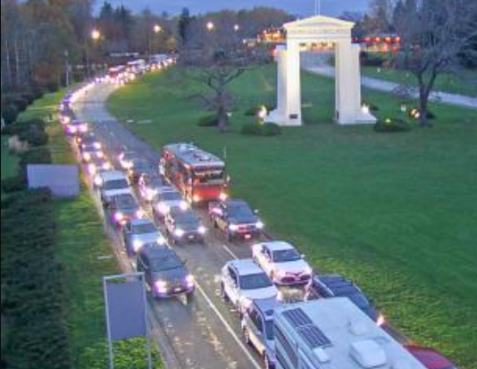 Looking north at the US-Canada border (November 8, 2021). DriveBC.ca camera image
