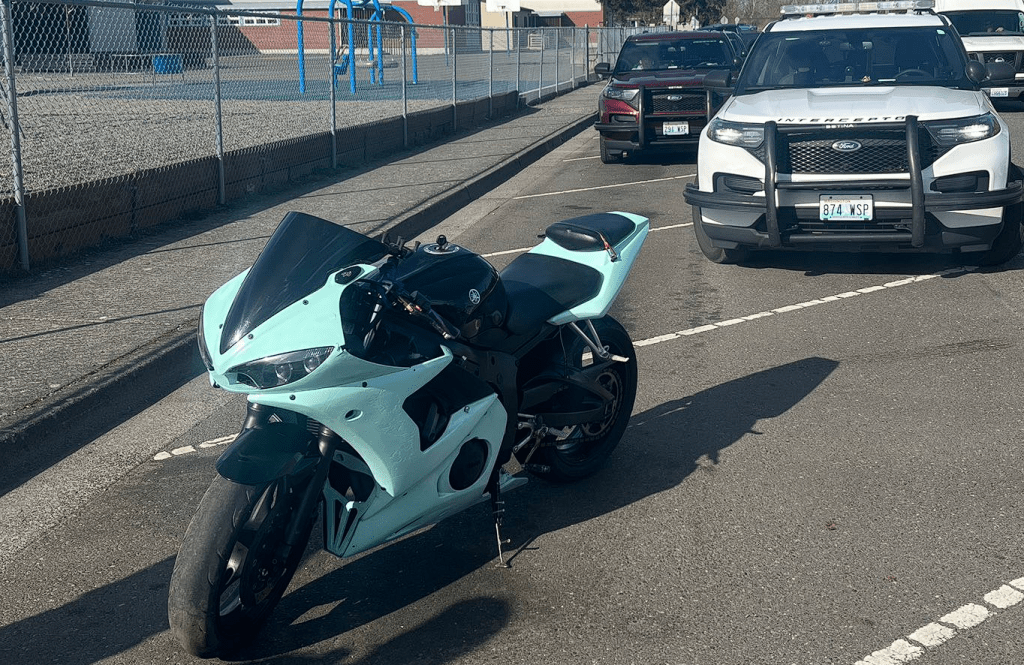 Motorcycle located by WSP troopers following pursuit (April 2, 2025). Photo: WSP
