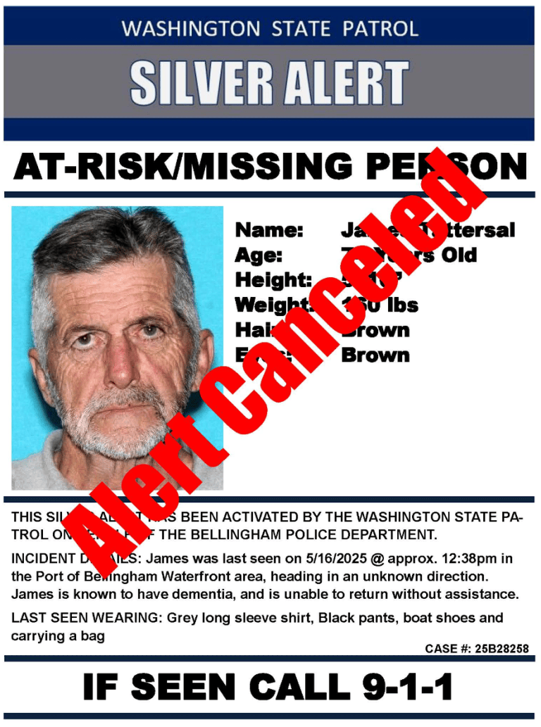 Canceled: Silver Alert – at-risk missing person in Bellingham | Whatcom ...