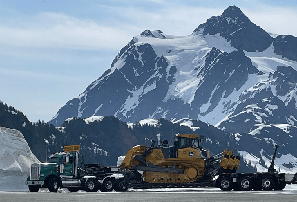 Snow removal equipment being packed out of the Artist Point parking lot (June 2025). Photo courtesy WSDOT