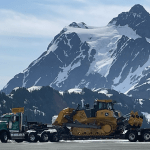 Snow removal equipment being packed out of the Artist Point parking lot (June 2025). Photo courtesy WSDOT