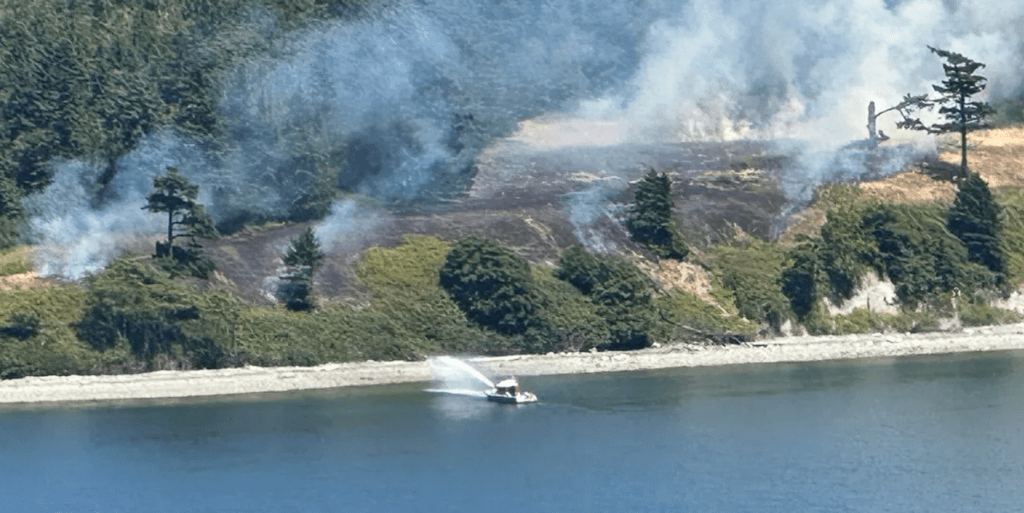 Scene of a wildfire on Portage Island (July 6, 2025). Photo courtesy of a reader.