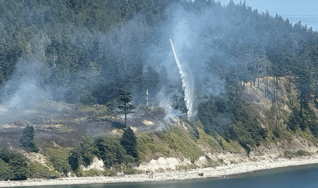Scene of a wildfire on Portage Island (July 6, 2025). Photo courtesy of a reader.