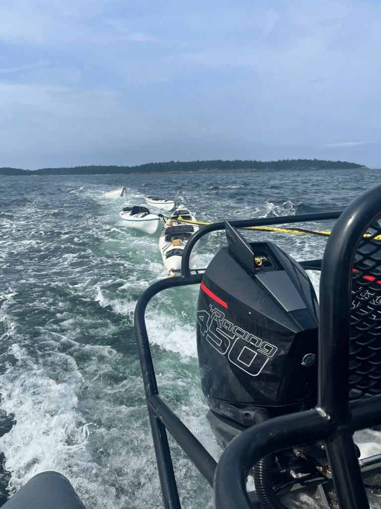 US Coast Guard, Royal Canadian Mounted Police, and Washington State Park personnel rescued 12 kayakers in distress between Patos Island and Sucia Island (August 14, 2025). Source: RCMP