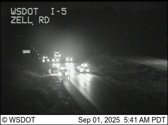 Scene of a crash on I-5 south of the Birch Bay-Lynden interchange. WSDOT traffic camera image