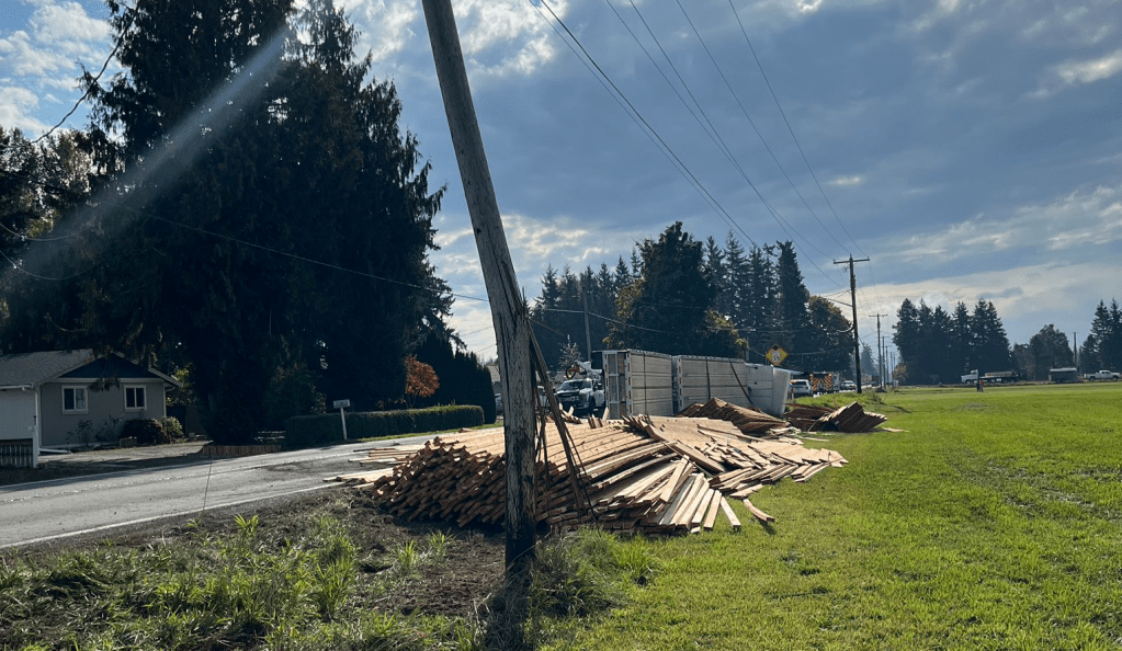 Scene of a semi truck rollover incident on Nooksack Road (October 9, 2025). Source: WSP