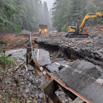A damaged section of State Route 542 between mileposts 43 and 45 east of Glacier after floodwaters from an atmospheric river event in December. Source: WSDOT
