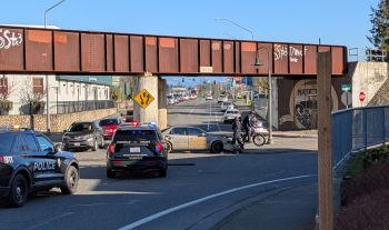 Scene of crash on Main Street in Ferndale (February 10, 2026). Photo courtesy of Tatiana Wagner.