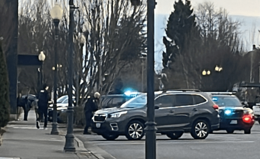 Blaine Police are seen taking a suspect into custody at 3rd Street and H Street (February 26, 2026). Photo courtesy of a reader