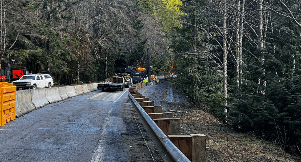 WSDOT crew finish work to repair a section of Mt Baker Hwy east of Wells Creek Road (February 6, 2026). Photo: WSDOT