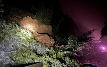 Scene of multiple landslides onto I-5 south of Bellingham (March 19, 2026). Photo: WSP