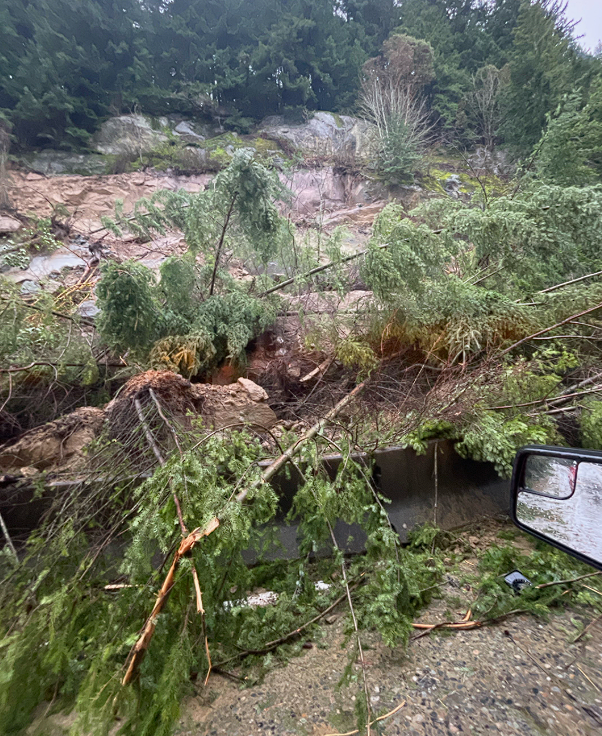 Scene of multiple landslides onto I-5 south of Bellingham (March 20, 2026). Photo: WSDOT