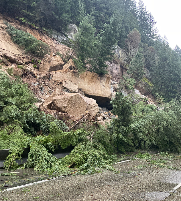 Scene of multiple landslides onto I-5 south of Bellingham (March 20, 2026). Photo: WSDOT