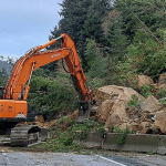 Scene of cleanup work after multiple landslides close NB I-5 south of Bellingham (March 22, 2026). Photo: WSDOT