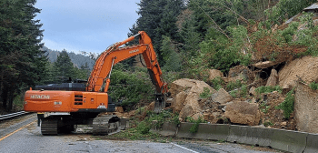 Scene of cleanup work after multiple landslides close NB I-5 south of Bellingham (March 22, 2026). Photo: WSDOT