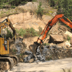 Scene of cleanup work after multiple landslides close NB I-5 south of Bellingham (March 23, 2026). Photo: WSDOT