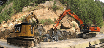 Scene of cleanup work after multiple landslides close NB I-5 south of Bellingham (March 23, 2026). Photo: WSDOT