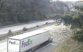 I-5 northbound off-ramp at Samish Way during I-5 closure (March 31, 2026). WSDOT traffic camera