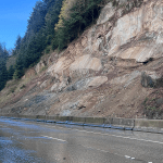 The slope above northbound I-5 south of Bellingham after weeks of stabilization work. (April 15, 2026). Source: WSDOT