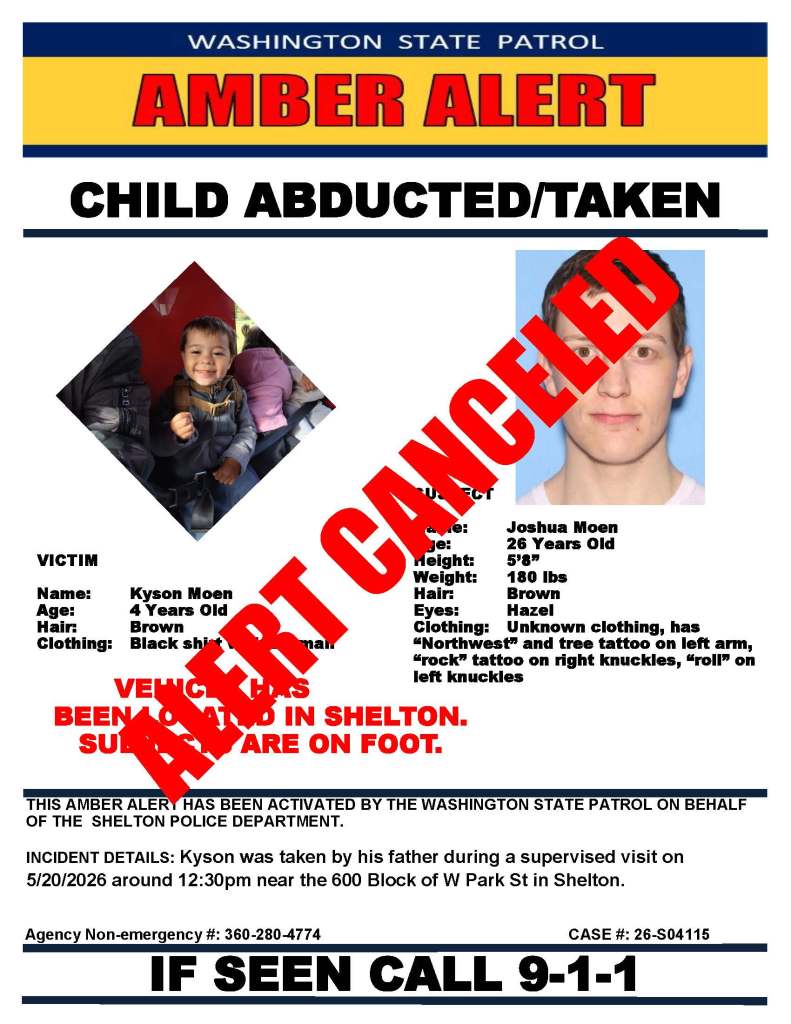 CANCELED: Amber Alert out of Shelton WA