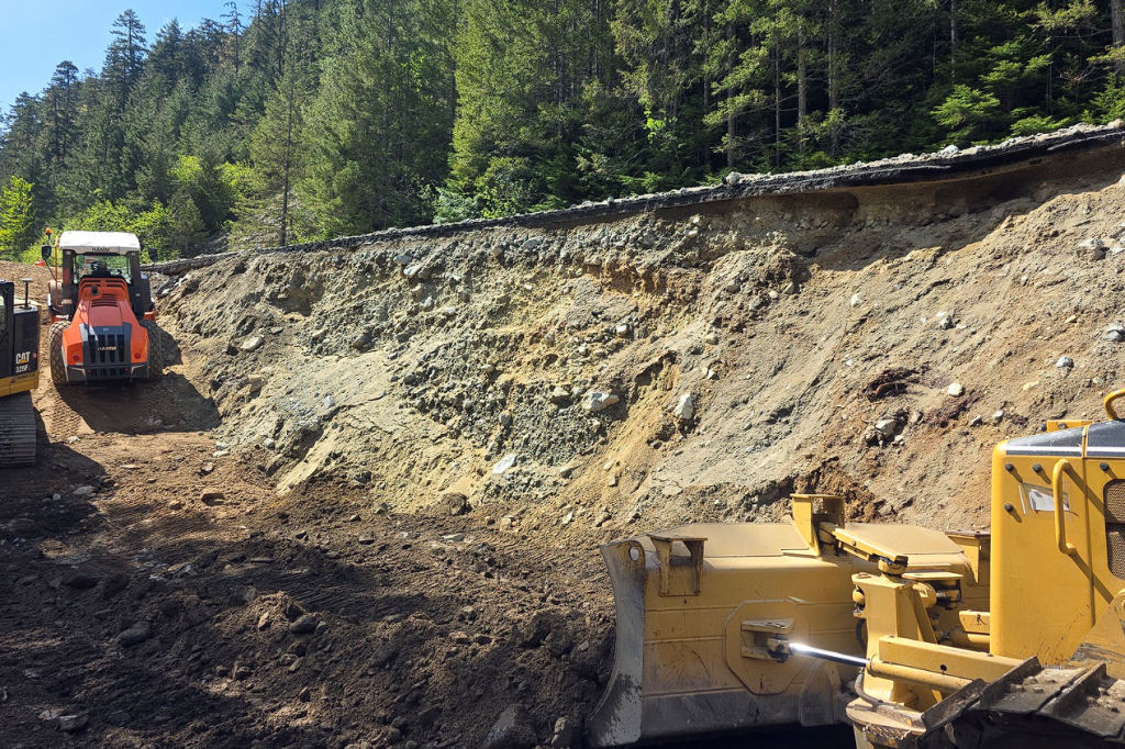 Scene of work to repair 1 of several severely damaged sections of N Cascades Hwy (May 17, 2026). Source: WSDOT