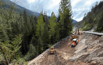Scene of work to repair 1 of several severely damaged sections of N Cascades Hwy (May 17, 2026). Source: WSDOT