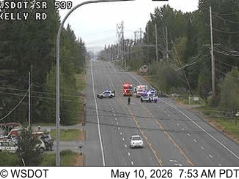 Guide Meridian closed after car hits pole, power lines on the road