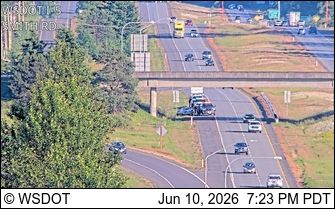 Scene of a rollover crash in the northbound lanes of I-5 (June 10, 2026). WSDOT traffic camera image