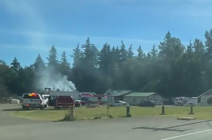 Scene of structure fire at Custer dairy (June 12, 2026). Photo courtesy of a reader.