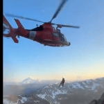 A US Coast Guard Air Station Port Angeles helicopter crew rescues a hiker from a steep gully at Mount Larrabee in Washington, June 20, 2026. The rescue was accomplished under extreme conditions at an altitude of 6,710 feet. (Video courtesy of US Coast Guard)