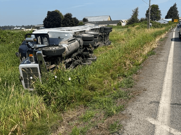 Semi-truck trailer rollover closes Nooksack Road (SR9)