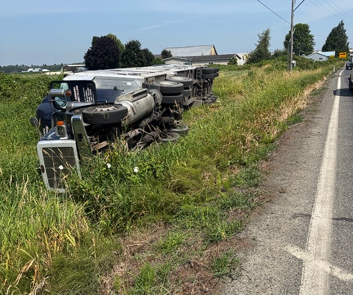 Scene of a semi-truck and trailer crash on Nooksack Road (July 20, 2026). Source: WSDOT