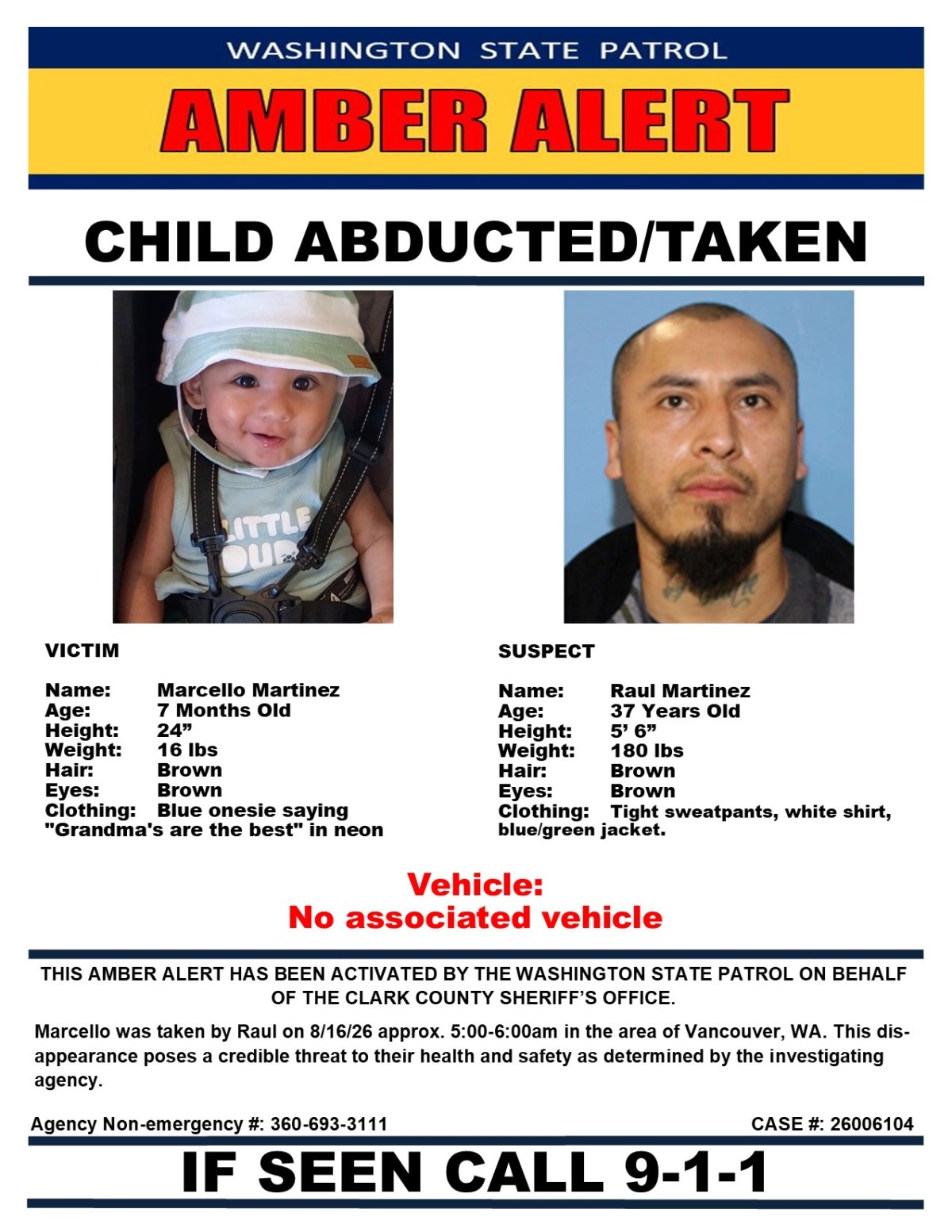 Canceled: Child abduction/taken out of Vancouver WA