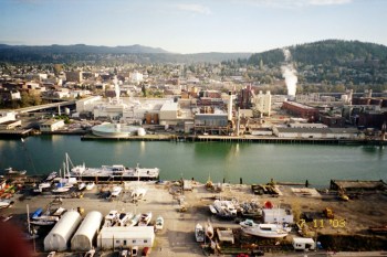 A view of the Georgia-Pacific mill, Colony Wharf, and Whatcom Waterway in 2003. Source: WA Department of Ecology